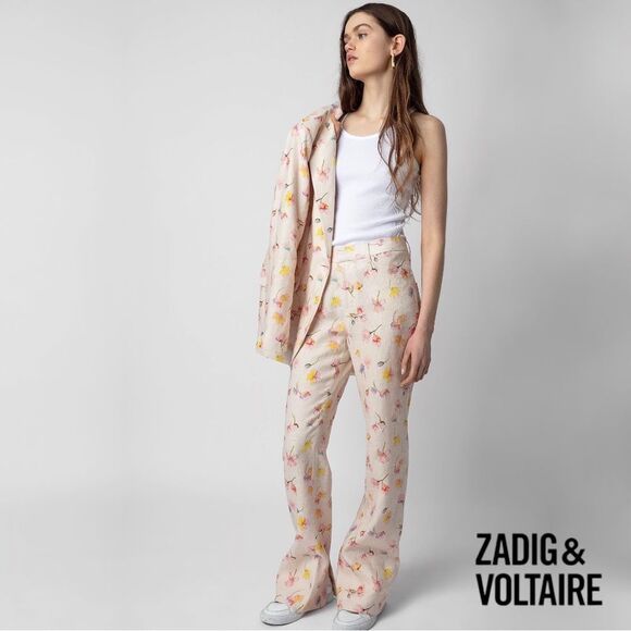 Zadig & Voltaire **NWT** Pistol Courtney Floral Linen Pants in Vanille - Picture 3 of 15